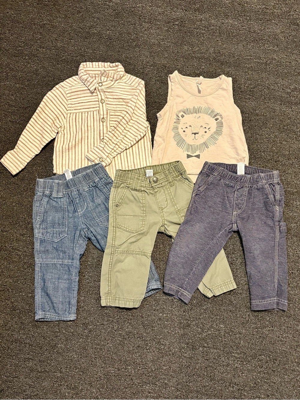 Boys Bundle Tea and Rylee + Cru Size 12-18M Cargo Utility Denim Slacks Tops